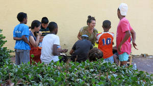  with kids in front of psychol center